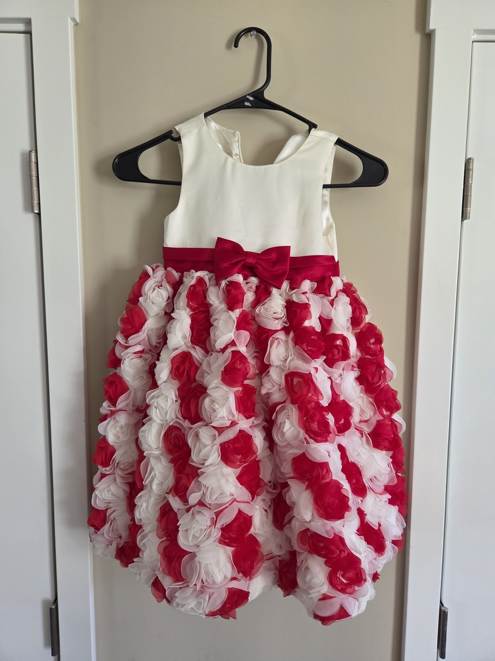 Cinderella Couture Girls Red White 3D Floral Dress Bow Pageant Flower Girl Sz 5